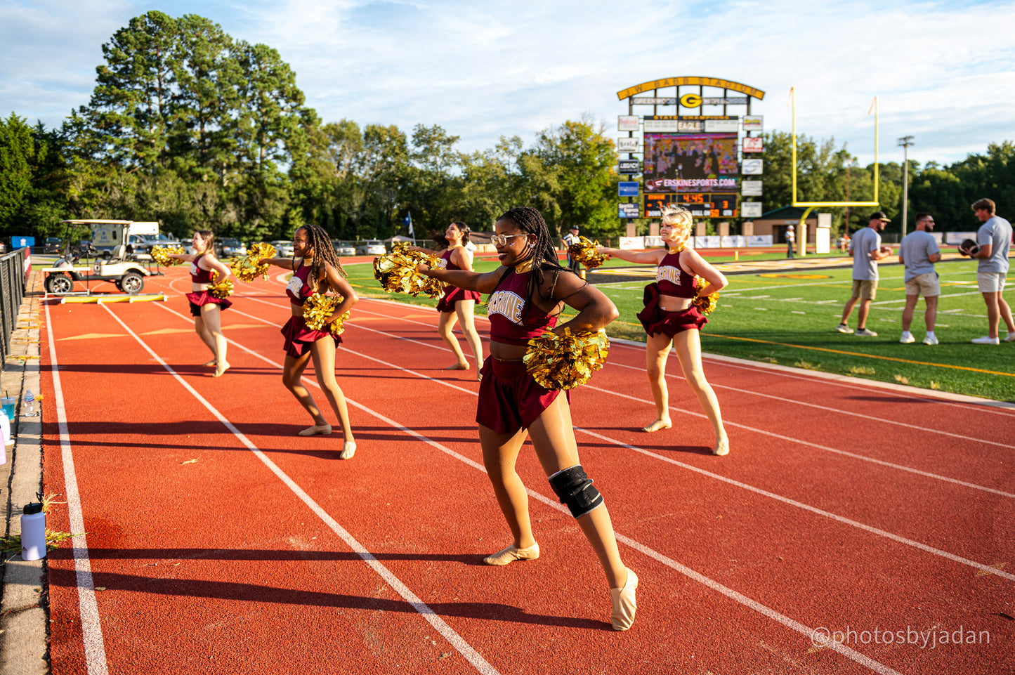 Erskine cheer team performs a Fleet Football game