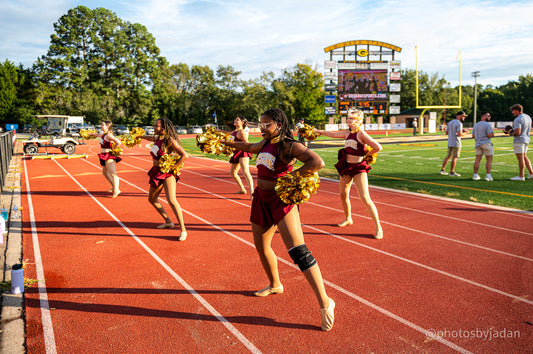 Erskine cheer team performs a Fleet Football game